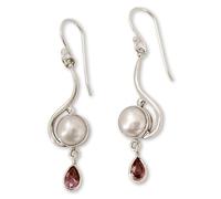 NOVICA Femme Améthyste perles d'eau douce crème acidulée .925 Dangle Boucles d'oreilles, « Cloud Sonnet »