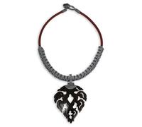 NOVICA Femme Collier de noix de coco en cuir Pendentif, 17" « Feuille Feu » Gris