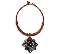 NOVICA Femme Collier de noix de coco en cuir Pendentif, 17" « Floral » marron