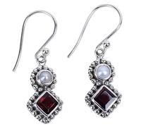 NOVICA Femme Grenat crème acidulée perles d'eau douce .925 Dangle Boucles d'oreilles de Kolkata Sparkle '