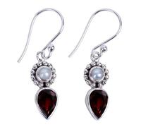 NOVICA Femme Grenat crème acidulée perles d'eau douce .925 Dangle Boucles d'oreilles Scarlet Tear '