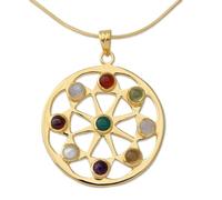 NOVICA Femme Multi-Gem Cultured perle d'eau douce 22k plaqué or 0,925 Argent Collier ras du cou, « Indian Sun »