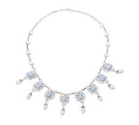 NOVICA Femme Multi-Gem Larimar Cultured perle d'eau douce 0,925 Argent Mailles Collier, 18,25", Océan Halo »