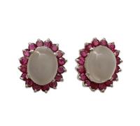 NOVICA Femme Multi-Gem Moonstone 0,925 plaqué Rhodium Boucles d'oreilles Bouton d'argent « amour et de dévotion »