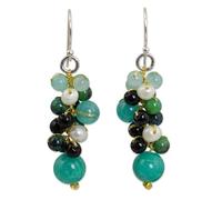 NOVICA Femme Multi-Gem Perle de culture d'eau douce en argent sterling plaqué Boucles d'oreilles en perles de Verdant Vineyard '