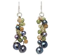 NOVICA Femme Multi-Gem Teints perles d'eau douce Argent Cultured Boucles d'oreilles plaqué perles de Passion Bright