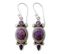NOVICA Femme Multi-Gem Turquoise Reconstituées .925 Dangle Boucles d'oreilles, resplendissants dans Purple'