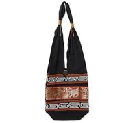 NOVICA Femme Multicolore mélange de coton Sac à bandoulière, « Les éléphants thaïlandais à Vermilion » Noir