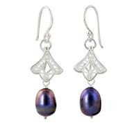 NOVICA Femme Noir Dyed Cultured perles d'eau douce .925 Dangle Boucles d'oreilles, Glistening Rose Bud'