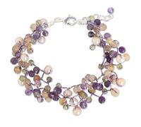 NOVICA Femme 'Passion Mystic' Multi-Gem Amethyst Cultured perle d'eau douce en argent plaqué perles Bracelet