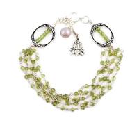 NOVICA Femme Péridot perle d'eau douce crème acidulée 0,925 perles d'argent Bracelet, 7", « Lotus Beauty »