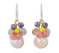 NOVICA Femme Quartz rose perle d'eau douce Cultured .925 Dangle Boucles d'oreilles papillon Parti en blanc '