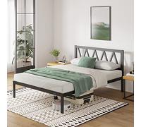 Novilla Cadre de lit Plateforme en métal 30cm, Sommier, avec 5 Pieds Hauts et tête de lit, Rangement sous Le lit, Support à Lattes en Bois,Assemblage Facile,150 x 200 cm, Noir