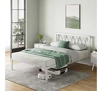 Novilla Cadre de lit Plateforme en métal 30cm, Sommier, avec 5 Pieds Hauts et tête de lit, Rangement sous Le lit, Support à Lattes en Bois,Assemblage Facile,160 x 200 cm, Blanc