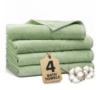 Novo Home Lot de 4 serviettes de bain 100 % coton vert clair, taille XL, pour salle de bain et spa, super douces, à séchage rapide pour adultes (70 x 140 cm)