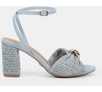 Novo Novo Blue Leighton Block Heel Raffia Hardware Two Part Sandals