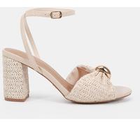 Novo Novo White Leighton Block Heel Raffia Hardware Two Part Sandals