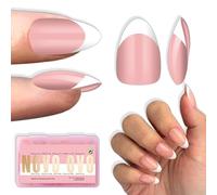 NOVO OVO Almond Lot de 224 faux ongles courts blancs à coller sur bébé Rose extra épais Couverture complète Nécessaire de couche de finition gel de construction et de colle Pour salon DIY Acrylique