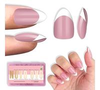 NOVO OVO Almond Lot de 224 faux ongles courts blancs à coller sur les ongles Rose fraise Couverture complète Nécessaire de couche de finition en gel de construction et de colle Pour salon DIY