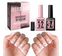 NOVO OVO Colle à ongles UV (utilisable également comme gel de construction) et top coat (avec effet œil de chat), sans HEMA ni TPO, colle extrêmement forte pour ongles acryliques, vernis à paillettes