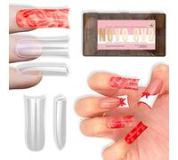 NOVO OVO Duck Lot de 240 faux ongles sculptés (non naturels) extra épais (XL) pour ongles courbés, couverture complète en acrylique à coller avec courbe lunaire, transparent, mat, en 15 tailles, 15