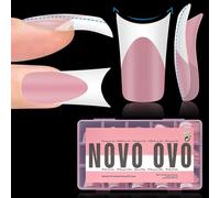 NOVO OVO Faux ongles Halloween blancs à pointe française en forme de pattes de canard, couverture complète pour application sur acrylique avec courbe de lune, épais moyen long pré-gravés mats larges