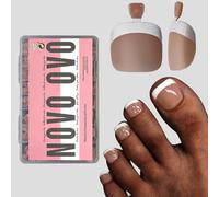 NOVO OVO Faux ongles pour orteils à presser, extension d’ongle souple en gel français, PRIMER PRIMAIRE ET COUVERTURE DE BASE ronds carrés brun rose pré-appliqués, faux ongles mats à couverture