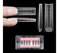 NOVO OVO Faux ongles XXL Sharp Square Natural (non sculptés) extra épais à pression, couverture complète, gel doux, kit acrylique avec 15 embouts auxiliaires XL L M French Tip x 15 tailles