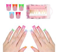 NOVO OVO French Tip Lot de 240 faux ongles courts à presser avec 5 couleurs mélangées, 5 couleurs mélangées, 12 tailles, 5 couleurs mélangées