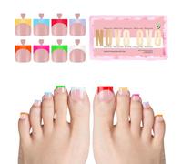 NOVO OVO French Tip Toe Lot de 240 faux ongles d'orteils carrés à coller 8 couleurs mélangées Rose bébé Rose clair 15 tailles