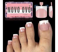 NOVO OVO French Tip Toe Nail Tips Press on, Extension de faux ongles en gel doux carré, BABY PINK Pré-appliqué Tip Primer & Base Coat, Couverture complète Acrylique pour DIY x 15 Tailles 240 pcs