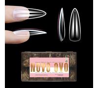 NOVO OVO L Lot de 450 faux ongles en forme d'amande naturelle pour ongles plats, forme ballerine pour ongles courbés, extra épais, couverture complète, 15 tailles
