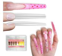 NOVO OVO Lot de 120 faux ongles à presser en forme de cercueil ballerine - 3XL XXXXL - Extra longs - Transparent - Souple - Couverture complète - Faux ongles - Pour salon de manucure - 12 tailles