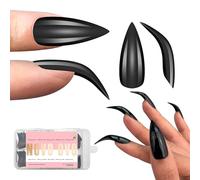 NOVO OVO Lot de 120 faux ongles en acrylique - Pour Halloween - Noir - Courbés - Stiletto - Couverture complète - Pour ongles 3D - Extra épais - Hawk - Deep Curve - Amande française - 12 tailles
