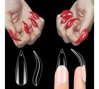 NOVO OVO Lot de 120 faux ongles incurvés en gel transparent pour Halloween - Couverture complète 3D pression griffe d'aigle épais extra-faucon courbe