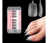 NOVO OVO Lot de 120 faux ongles longs à presser - Couvrance complète - Transparents - Double mat - Pour pédicure - Acrylique - Faux ongles carrés coniques en gel souple - 12 tailles dans une boîte
