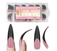 NOVO OVO Lot de 144 faux ongles incurvés en acrylique Hawk Curve pour Halloween, noir, XXL, en forme d'amande, manucure française, couverture complète, couverture complète, sans colle à ongles, 12
