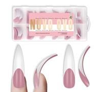 NOVO OVO Lot de 144 pointes d'ongles incurvées XXL Stiletto Amande - Rose fraise - Couverture complète - Extra épais et long - XL - En acrylique - Faux extensions - Besoin de gel de construction