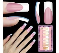 NOVO OVO Lot de 15 faux ongles blancs légèrement incurvés à pointe française - Rose baie - Couverture complète pour presser l'acrylique - Faux ongles en gel souple extra épais - Couche de finition en