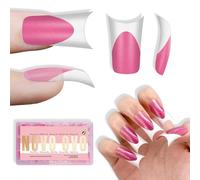 NOVO OVO Lot de 150 faux ongles blancs à presser en forme de canard pour Halloween, rose avec paillettes, couverture complète en acrylique avec courbe de lune, épaisseur moyenne, pré-gravée, large et