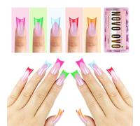 NOVO OVO Lot de 150 faux ongles French Tip Duck Feet - 5 couleurs mélangées - Couverture complète - Acrylique avec courbe lunaire - Gel épais et doux - Extensions d'ongles artificiels - 15 tailles