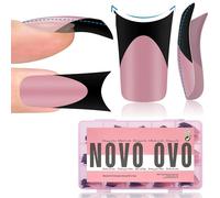 NOVO OVO Lot de 150 faux ongles noirs French Tip Duck Feet - Couverture complète à presser - En acrylique avec lune - Courbés - Épais - Moyens - Longs - 15 tailles