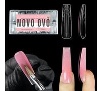 NOVO OVO Lot de 150 moules à ongles carrés effilés double formes pour extension en polygel avec ligne de guidage à l'intérieur, XL XXL réutilisable en gel acrylique rigide, 15 tailles