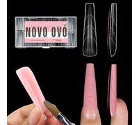 NOVO OVO Lot de 150 moules à ongles carrés effilés (naturels non sculptés) pour extension en polygel avec ligne de guidage à l'intérieur, XL XXL, réutilisable, couverture complète en acrylique, 15
