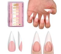 NOVO OVO Lot de 160 faux ongles blancs, pointus, pointus, moyens, longs, à presser, en gel acrylique, extra épais, doux, couverture complète, pour salon de beauté, 16 tailles
