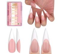 NOVO OVO Lot de 160 faux ongles longs XL pointus à presser - Rose layette - Gel souple - Double mat - Couverture complète - Pour bricolage en acrylique - 16 tailles