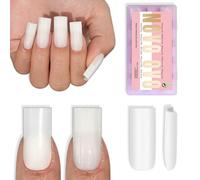 NOVO OVO Lot de 180 faux ongles carrés à presser - Couleur pure blanc laiteux - Gel de construction extra épais et de finition et colle - Pour bricolage - 15 tailles