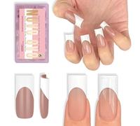 NOVO OVO Lot de 180 faux ongles carrés blancs à pression - Marron et rose - Extra épais - Gel de construction nécessaire et couche de finition et colle - Extension en gel souple - Couverture complète