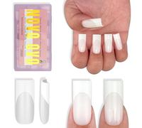 NOVO OVO Lot de 180 faux ongles carrés en gel souple - Couverture complète - Extra épais - Blanc laiteux - Pour ongles en gel (moyen carré) - Pré-Buff mat - 15 tailles
