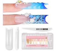 NOVO OVO Lot de 180 faux ongles carrés, taille XXL, avec point pointu et courbe lune, pour Halloween, ongles extra épais, en gel souple, mat, en acrylique, French Tip, 15 tailles, 180 pièces